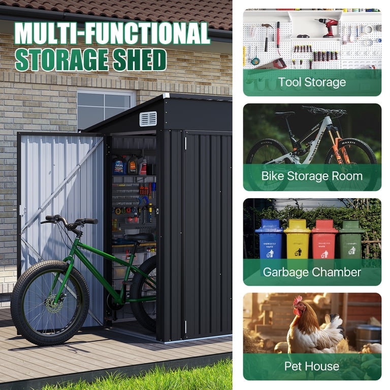 Clouddwell 8ft x 4ft Heavy-Duty Metal Storage Shed with 3 Doors