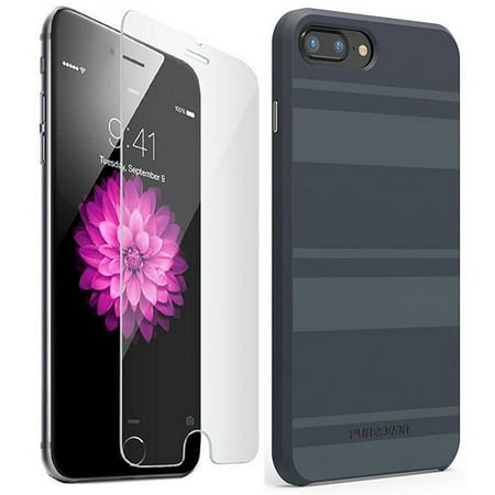 Case for iPhone 8 Plus, PureGear [Midnight Blue] SoftTEK Slim Cover Liquid Silicone Skin [with BONUS Tempered Glass Screen Protector] for Apple iPhone 6 Plus | iPhone 7 Plus | iPhone 8 Plus