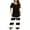 AB-Black, variant on QATAINLAV Women Pajama Sets, Pleated Short Sleeve Shirts and Capri Pants Lounge Set Ladies Casual Button Nightwear Tops Cropped Trousers Sleepwear Suits Pink 3XL