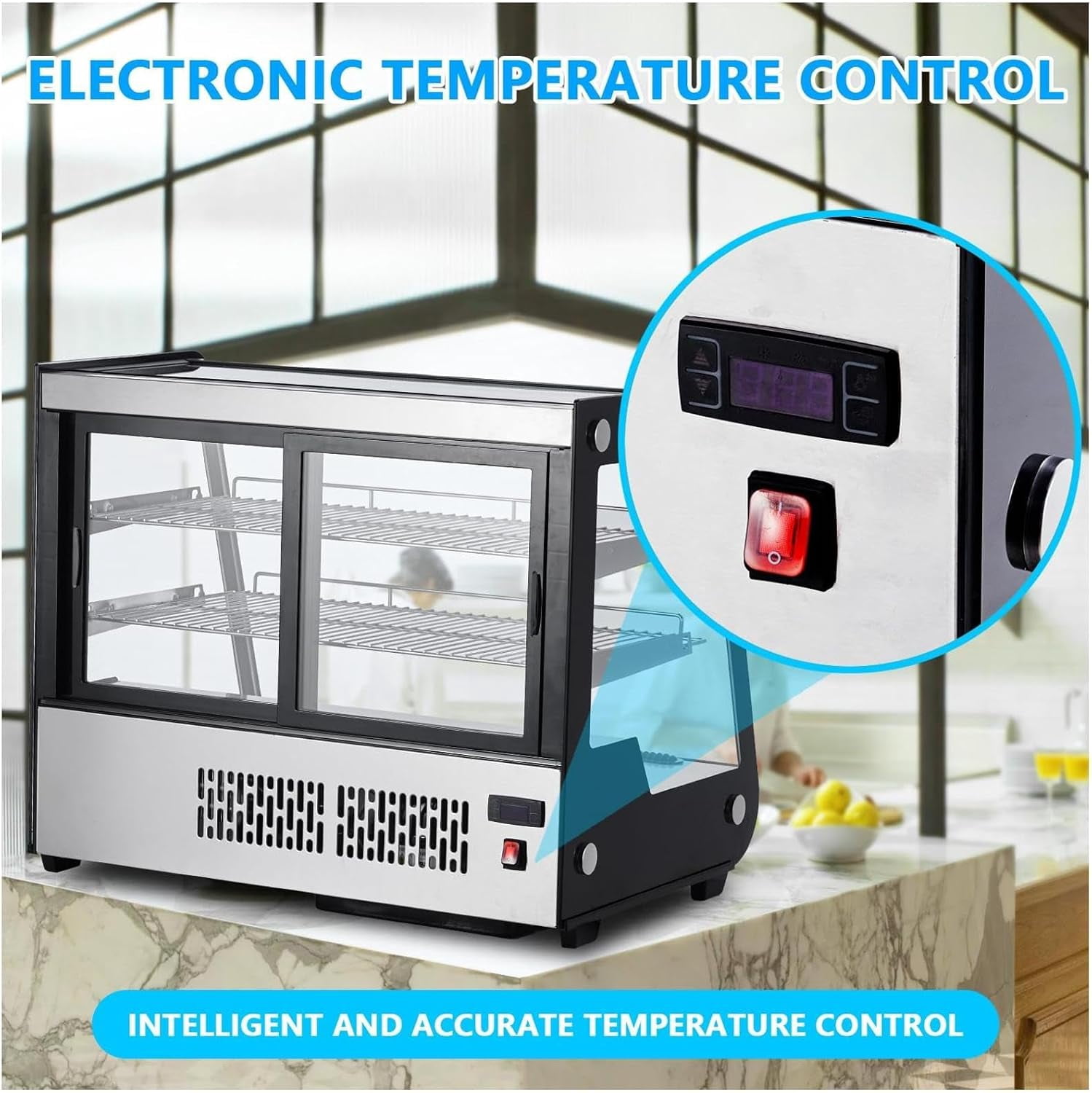 NEILA Commercial Display Cake Refrigerator, 5.3 cu Refrigerator Display Cabinet,3 Tier, LED Countertop Pastry Display Cabinet,Tempered Glass Door,For Shops, Cafes,Black Bakeries, Restaurants