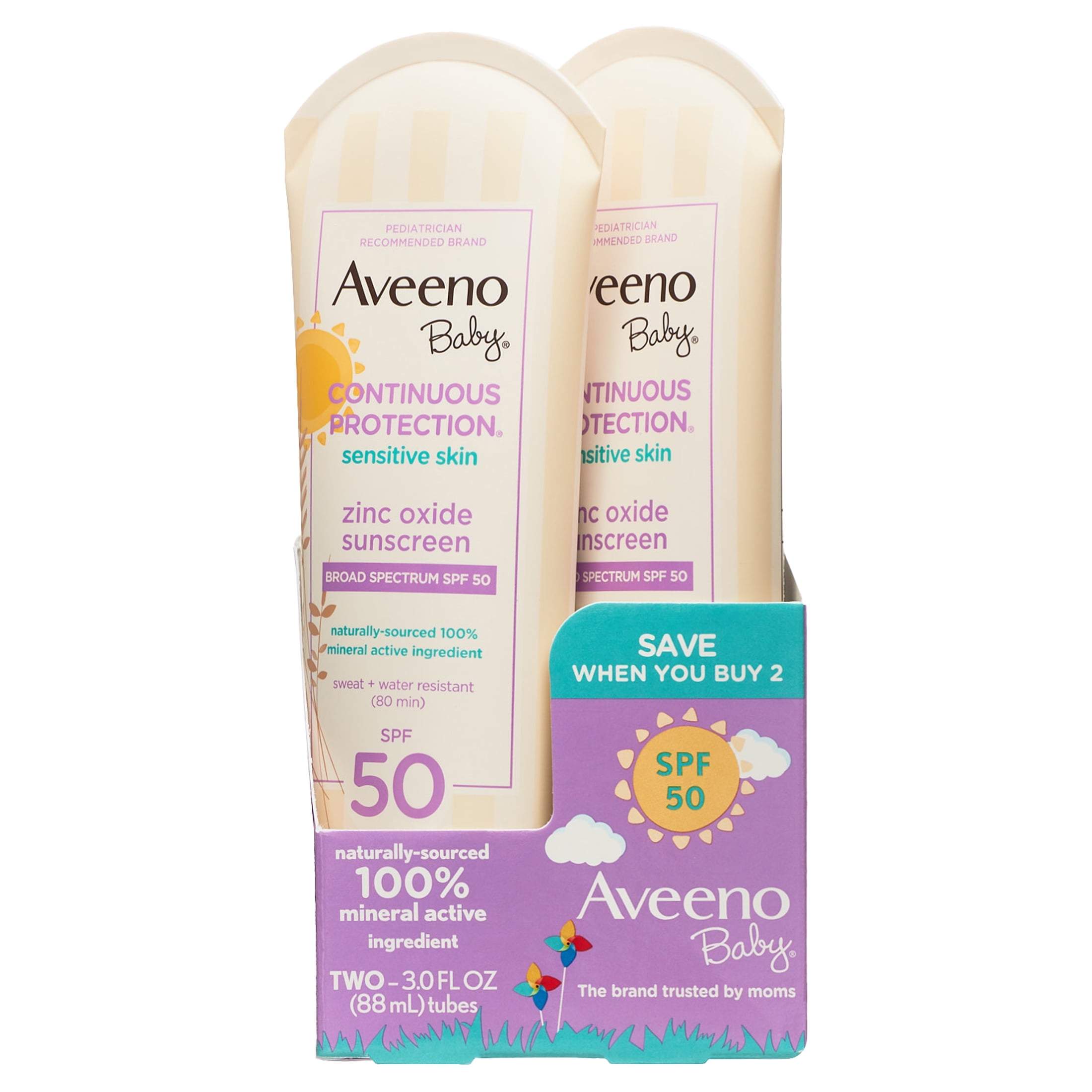 Aveeno Continuous Protection Sunscreen, SPF 50, 2 x fl oz - Walmart.com