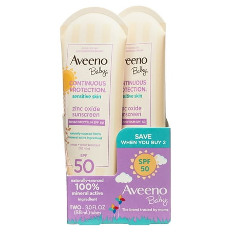 Aveeno Baby Continuous Protection Sunscreen, SPF 50, 2 x 3 fl oz