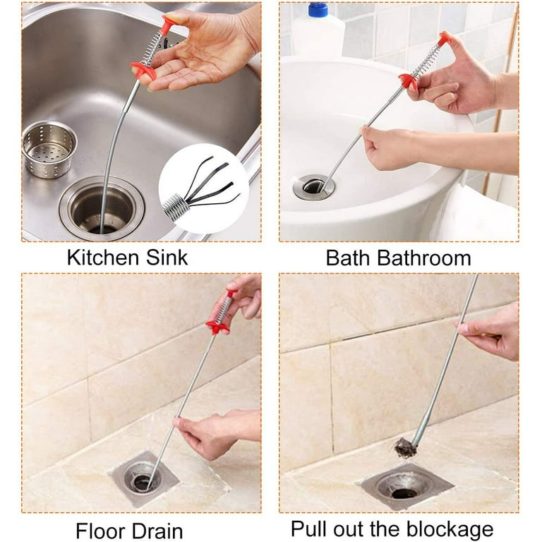 Drainsoon 30 Inch Drain Snake Drain Clog Remover Tool (4 Pack), Long  Flexibel Plumbing Snake to Unclog Bathroom Tub, Shower, Kitchen Sink, Pipe  Drain