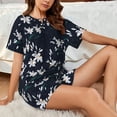 thumbnail image 4 of Uemuo Lilies Flowers Pattern Women's Short-Sleeved Pajama, Button-Front Loungewear, 2-Piece Summer Sleepwear, Elastic Drawstring Shorts-4X-Large, 4 of 7