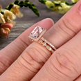 thumbnail image 2 of Halo Art Deco 2.25 Carat 7x5mm Emerald Cut Morganite Wedding Set Bridal Ring Engagement Ring Set On 10k Rose Gold Stacking Matching Band Anniversary Gift, 2 of 5