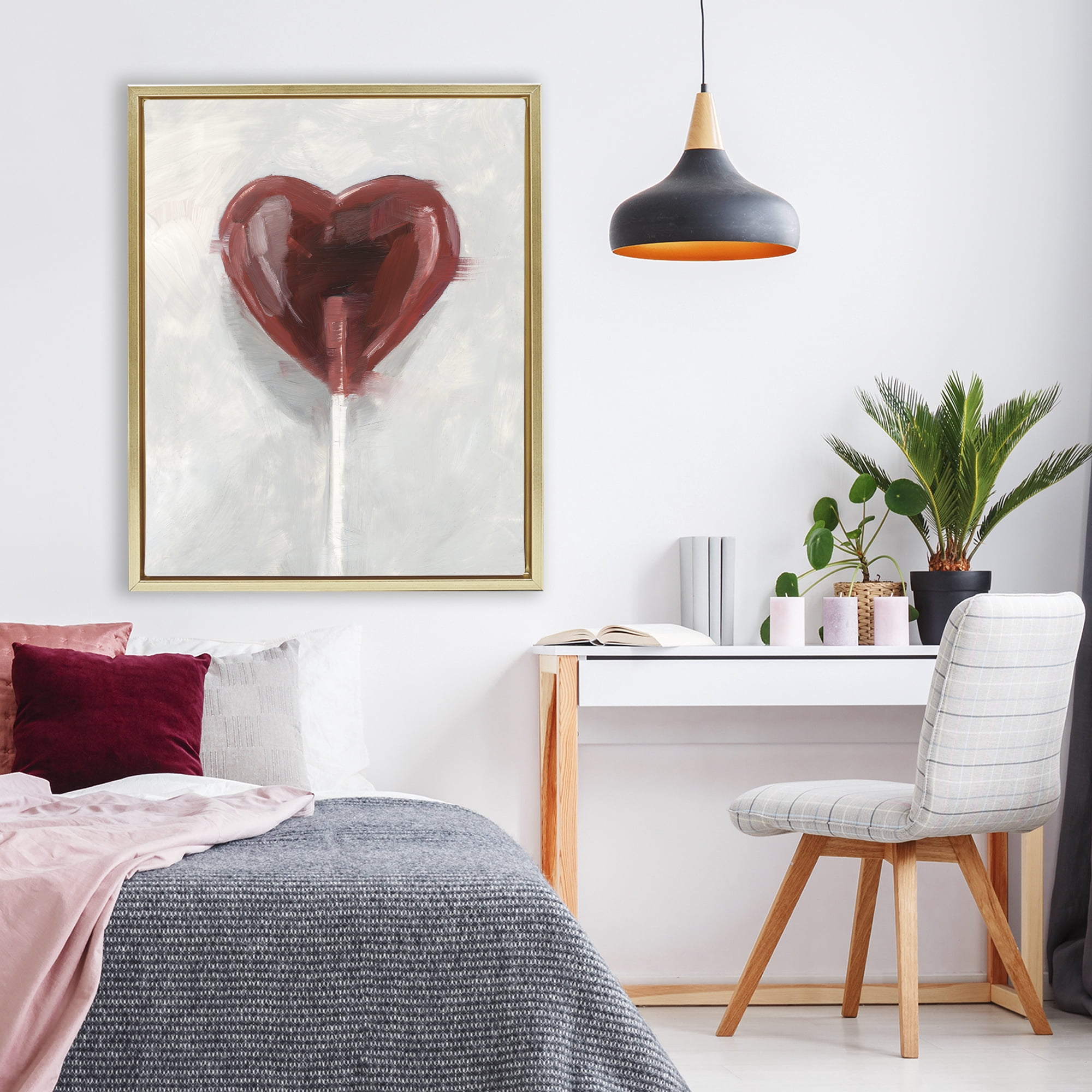 Stupell Industries Heart Shaped Lollipop Gold Framed Floater Canvas Wall Art, design by Ethan Harper