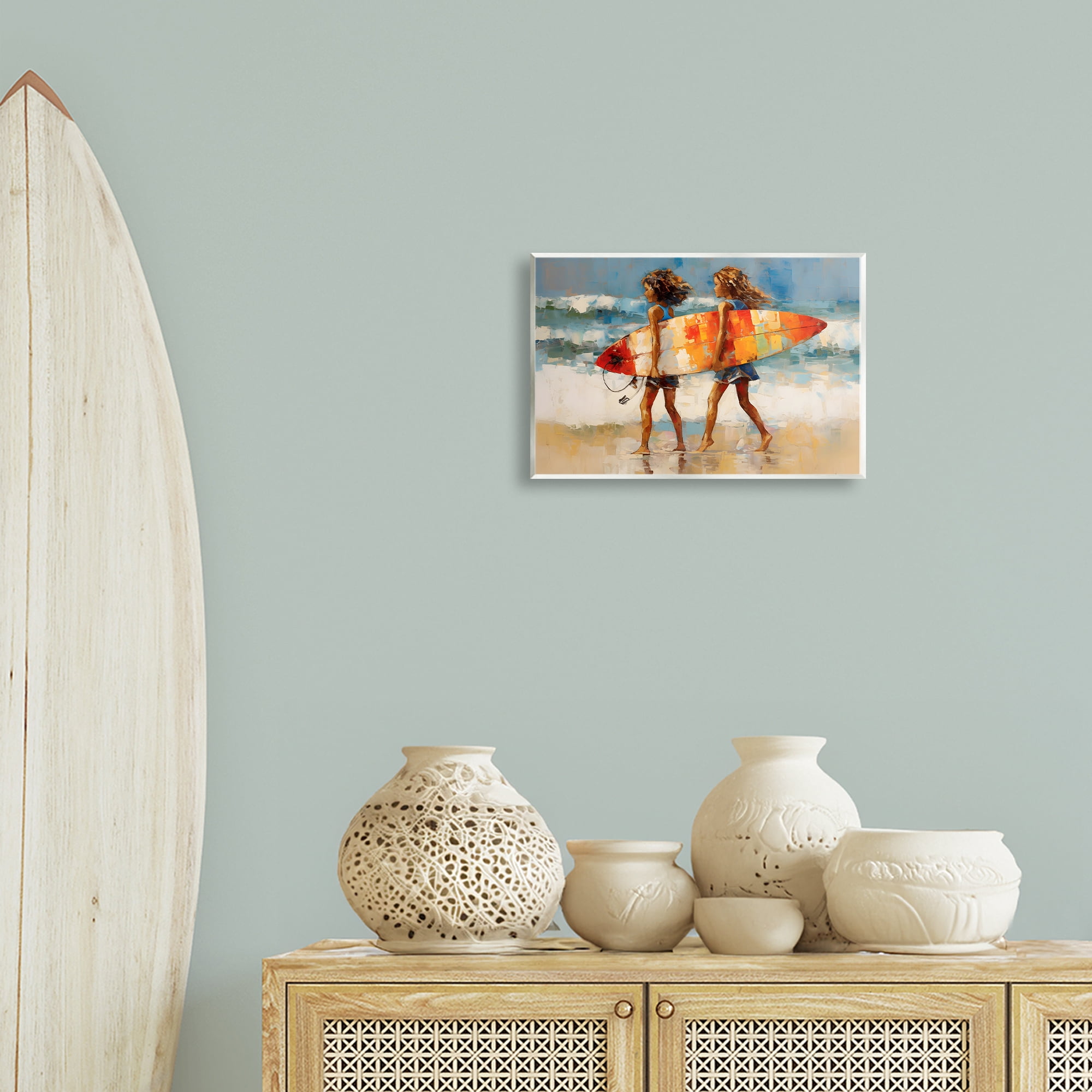 Stupell Industries Surfboard Kids Friends Sports Painting Unframed Art Print Wall Art, 15 x 10