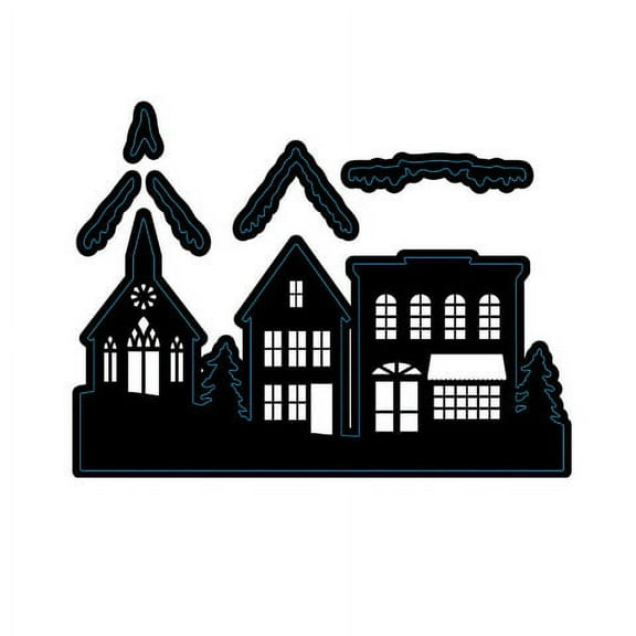 Die Cut Emboss Stencil Village W Snow Layer 6Pc By Darice