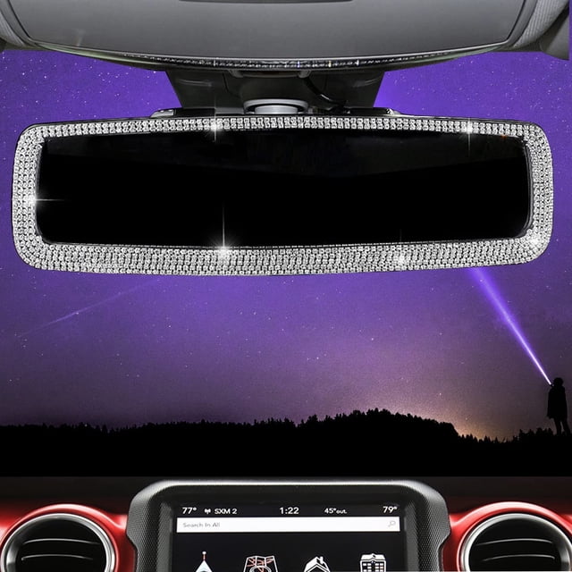 1 paquete de espejos retrovisores de coche con diamantes de imitación, espejos retrovisores de coche con diamantes de cristal, accesorios de coche brillantes para mujeres y hombres (plata) JM