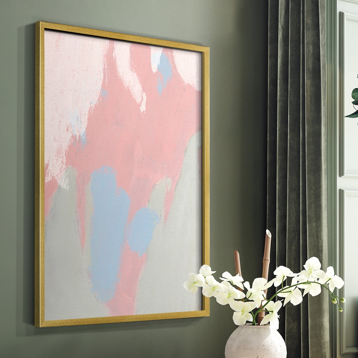 Blushing Abstract III Framed Print in Gold Solid Wood Framed Print No Nail Hanging
