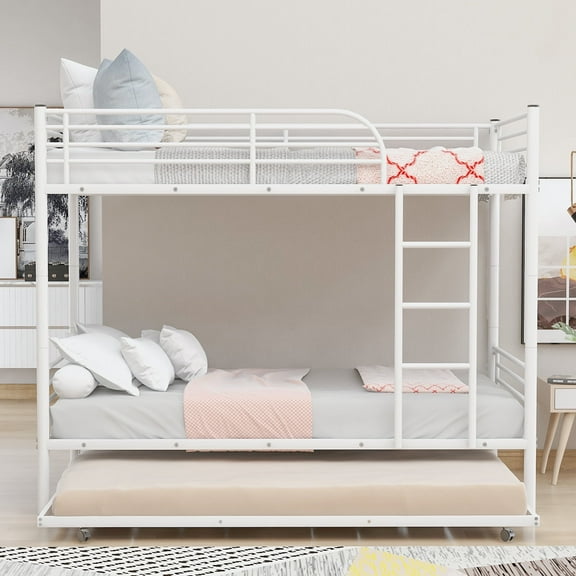 ENYOPRO Twin Over Twin Bunk Bed with Trundle, Metal Twin Bed with Safety Guard Rail & Ladders, Space-Saving Design Sleeping Bedroom Bunk Bed for Teens & Adults, Easy Assembly