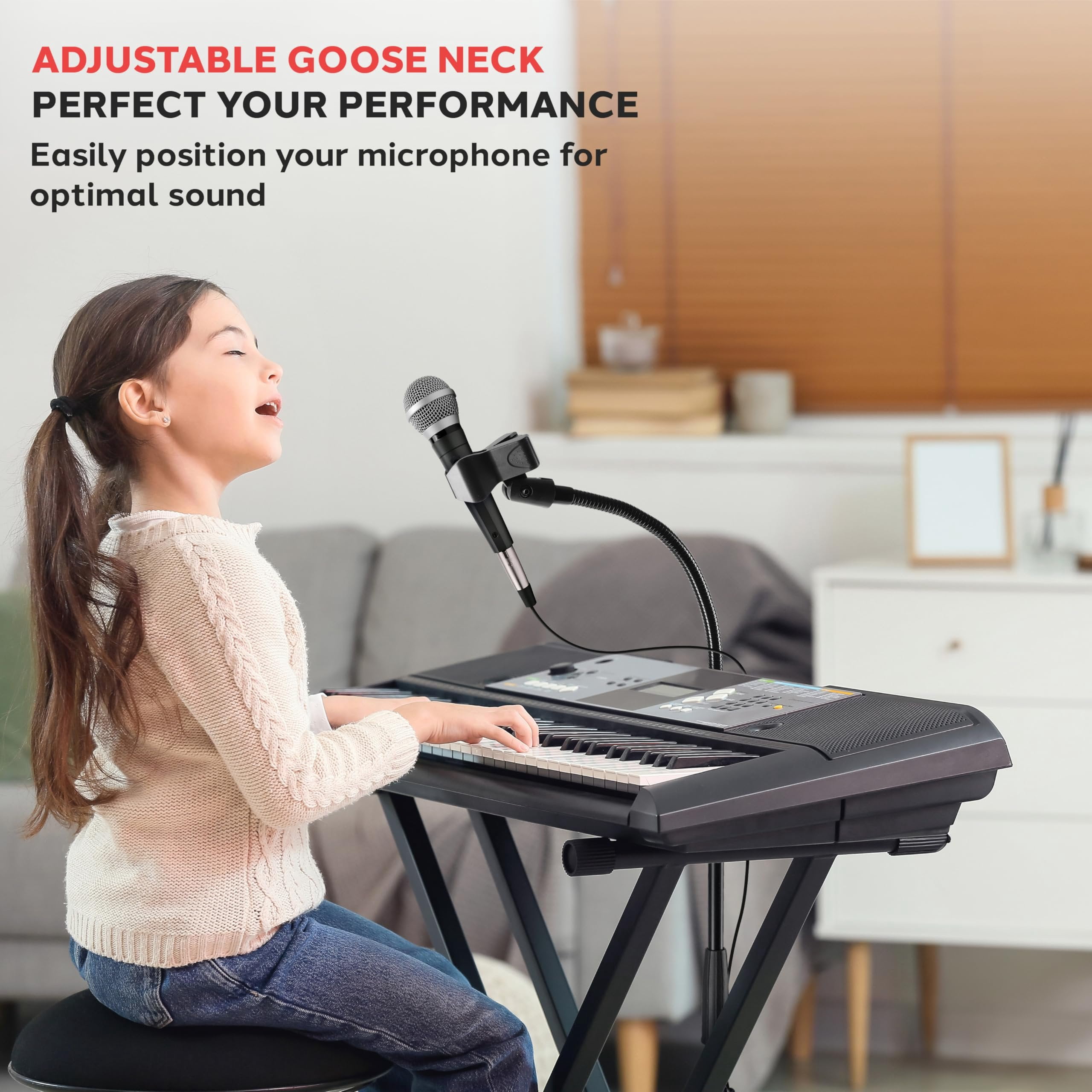 Pyle Square Base Gooseneck Microphone Stand with Mic Clip - Heavy Duty, Height Adjustable, 49.20" to 76.38”, Solid Die-Cast Base, Studio & Concert Use, Universal 5/8'' Adapter, Cable Clip Included