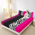 thumbnail image 4 of Manfei Zebra Stripes Bed Sheets,Leopard Print King Sheets,Pink Black Geometric Lines Sheet Set For Boys Girl,Ultra Soft Home Decor,4 Pieces, 4 of 7