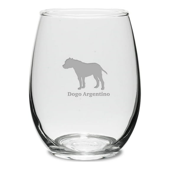 Dogo Argentino Deep Etched 15 oz Stemless White Wine Glass