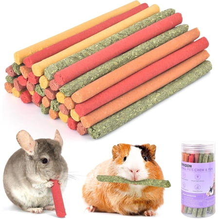 40Pcs Rabbit Timothy Hay Sticks, Five Flavors：PurplePotato/TimothyHay/Pumpkin/Strawberry/Carrot，Suitable Guinea Pig, Hamste, Gerbil, Chinchilla Treats, Chew Toys for Teeth for Bunnies