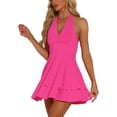 thumbnail image 4 of Vestido Halter para Mujer Inspire Chic, Escote en V Profundo, Sin Espalda, Vestido Mini de Fiesta, Rosa Fucsia, XL, 4 of 5