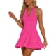 thumbnail image 4 of Vestido Halter para Mujer Inspire Chic, Escote en V Profundo, Sin Espalda, Vestido Mini de Fiesta, Rosa Fucsia, XL, 4 of 5
