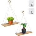 thumbnail image 1 of estantes para colgar en la pared, estante flotante de cuerda de columpio de madera para marcos de fotos y plantas pequeñas, estante de pared de macramé, decoración bohemia para el hogar para dormitori JFHHH pequeña, 1 of 5