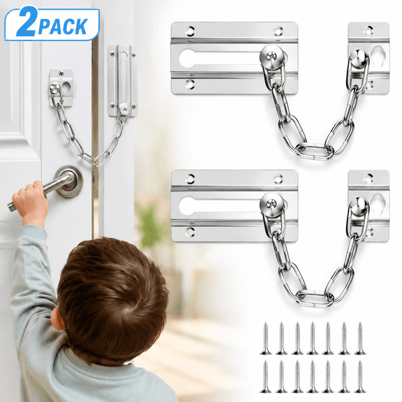 Rongsi 2 Pack Door Chain Lock Stainless Steel, Security Door Chain for Inside Door, Premium Thickened Chain Door Lock with 12 Screws