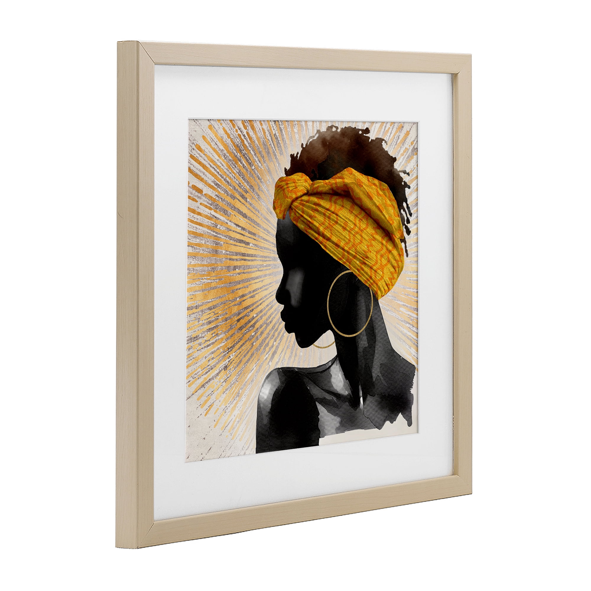 Stupell Industries Golden Sunburst Profile with Headwrap Birch Framed Print Under Glass, design by CAD Designs