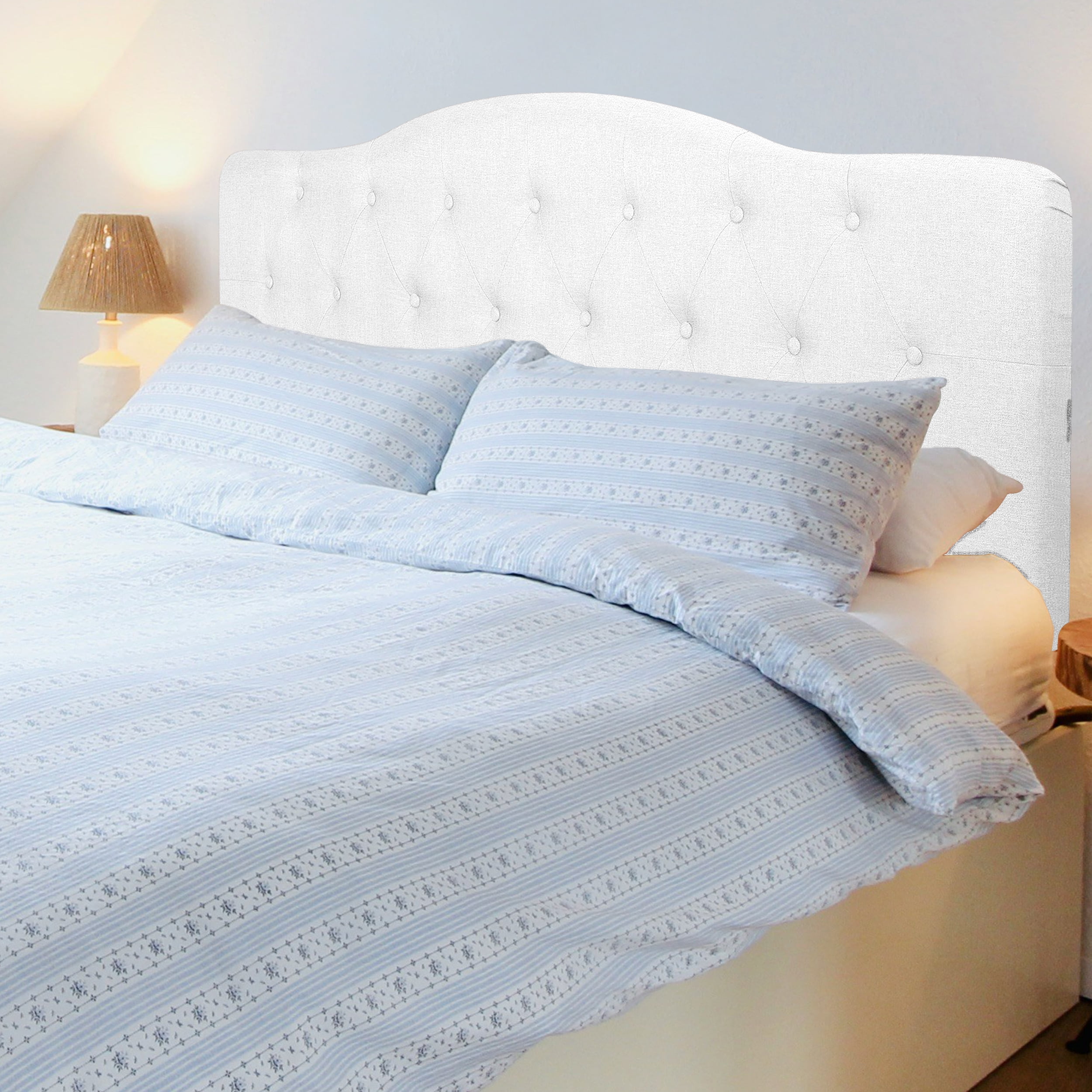 Queen Size Upholstered Button Tufted Headboard with Diamond Tufting, 12 Adjustable Positions, Wall Mounted Linen Fabric Headboard in White