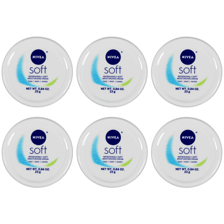 Nivea Soft Refreshingly Soft Moisturizing Cream for Face, Body and Hands Travel Size 0.84 oz Pack of 6