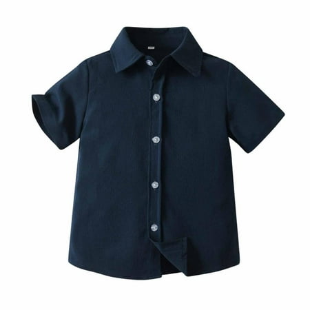 Bxsruta Shirts for Kids Soft Collar Button Down Plaid Short Sleeve Shirt Breathable Polyester Blend Fabric Comfort Top