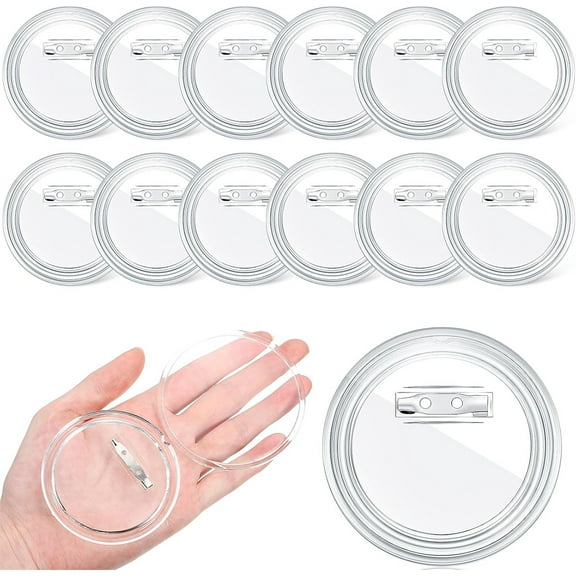 Tutuviw 12 Pcs 3in Clear Acrylic Button Badges with Pin,DIY Craft Buttons Pins,Blank Button Pins Clear Custom Buttons for Home and Parties for DIY Project,Crafts Supplies to Make Your Own Badges
