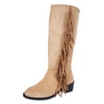 thumbnail image 2 of Taylonsss Women's Retro Solid Color Suede Chunkys Heel Square Toe Slip-On Tassel Mid-Heel Knee-High Boots for Winter Casual Wear Comfortable and Stable with Warm Lining, 2 of 8