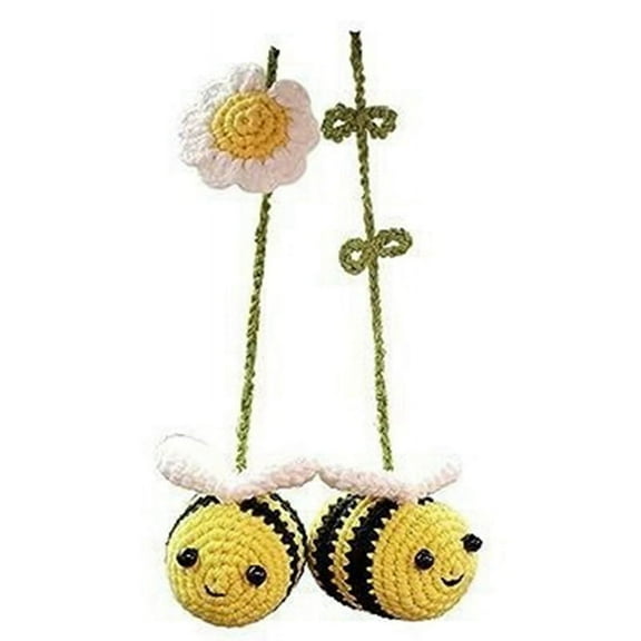 Woven Bee Car Ornament Hand-Crochet Rearview Mirror Accessory Decoration for Lovers