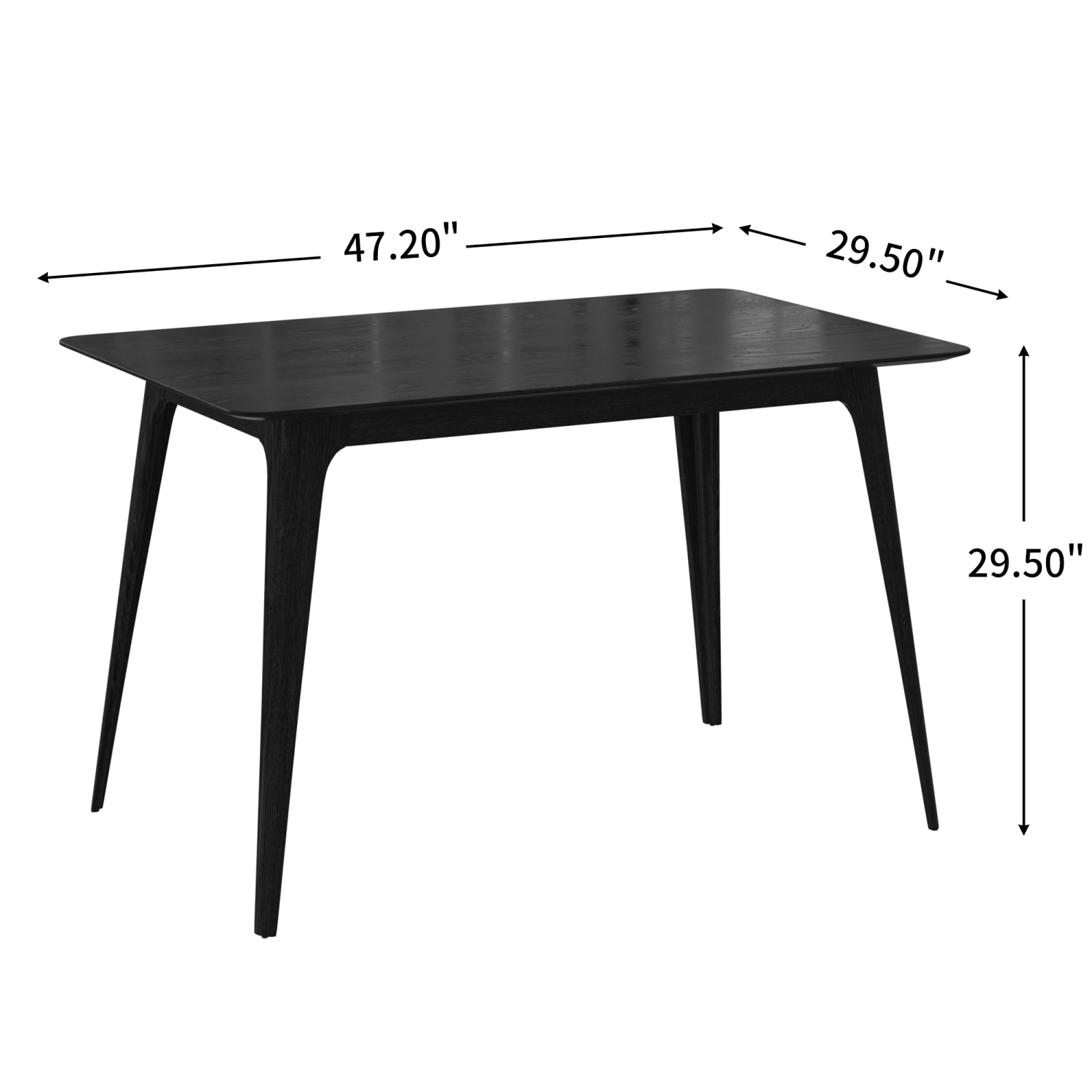 Lisonu Mid-Century Modern Dining Table, 47" Black Kitchen Table with Solid Rubberwood Legs for Small Spaces, Rectangular Faux Wood Top