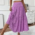 thumbnail image 2 of Evdexr Women's High Elastic Waist Midi Skirt Casual Summer Trendy Tie Front Flowy Ruffle Floral Print A line Skirts 626 Purple S, 2 of 9