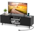 thumbnail image 1 of Costway TV Stand for 60" TVs Mid Century Modern Media Console Table with Adjustable Shelf Black, 1 of 10