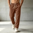 thumbnail image 2 of qelini Straight Leg Sweatpants Men Big and Tall with Pockets Drawstring Elastic Waist Long Pants Solid Color Lounge Trousers for Spring Fall Winter, 2 of 9