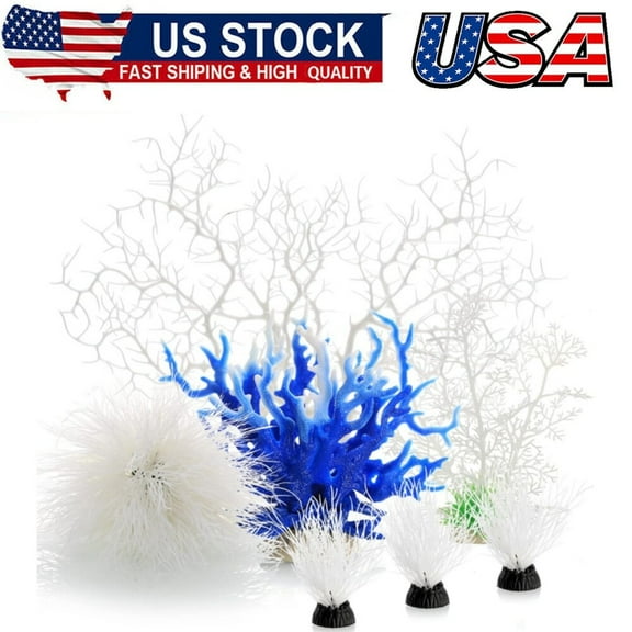Aquarium Plants, 7Pcs Artificial Coral Ornament for Fish Tank Decorations(White)