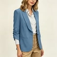 thumbnail image 5 of Women's Dress Blazer Jacket Ruched Sleeve Office Shawl Collar Jacket with Single Button Business Casual 3/4 Sleeve Suit Coat, 5 of 9