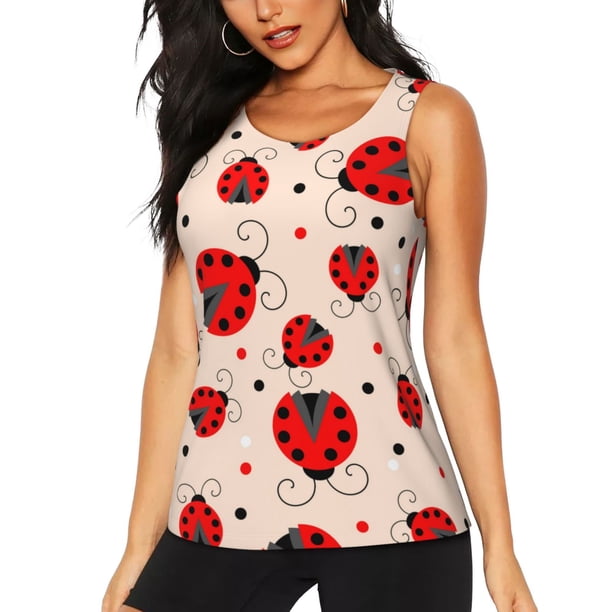 Fotbe Red Ladybug Blusas Sin Mangas para Mujer – Estilo Casual, Corte Suelto, Slim-Fit, Cuello Redondo Deportivo, Tops de Verano para Gimnasio y Yoga-Medium
