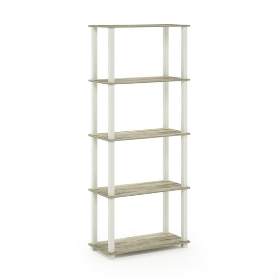 Furinno Turn-S-Tube 5-Tier Square Tubes Display Shelf, Sonoma Oak/White