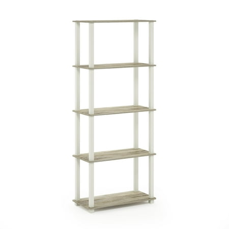 Furinno Turn-S-Tube 5-Tier Square Tubes Display Shelf, Sonoma Oak/White