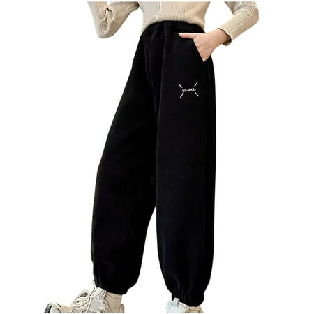 

uublik Girl Pants Elastic Waist Pull On Casual Jogger Pants Teen Comfy Corduroy Pants Girls Black Size 8-14