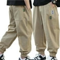 thumbnail image 2 of LYMAYTER Toddler Casual Cargo Pants Boys Solid Color Comfort Elastic Waist Pants with Pockets Soft Daily Wear 4-13Y, 2 of 8