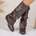 thumbnail image 4 of Women's Mid-Calf Boots Knight Boots Round Toe Belt Buckle Square Heel Slouchy Fashion Boots, 4 of 8