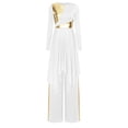 thumbnail image 2 of YiZYiF Womens Praise Dance Set Long Sleeve Asymmetric Dress and Wide-Leg Pants Liturgical Dancewear White XL, 2 of 7