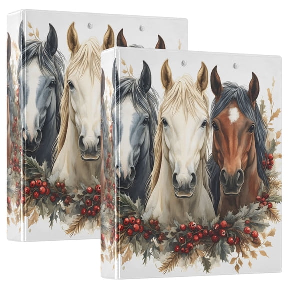 joogoo Horses Hardcover 3 Ring Binder 1.5" Round Rings Interior Pockets Binders Organizer 2 Pack