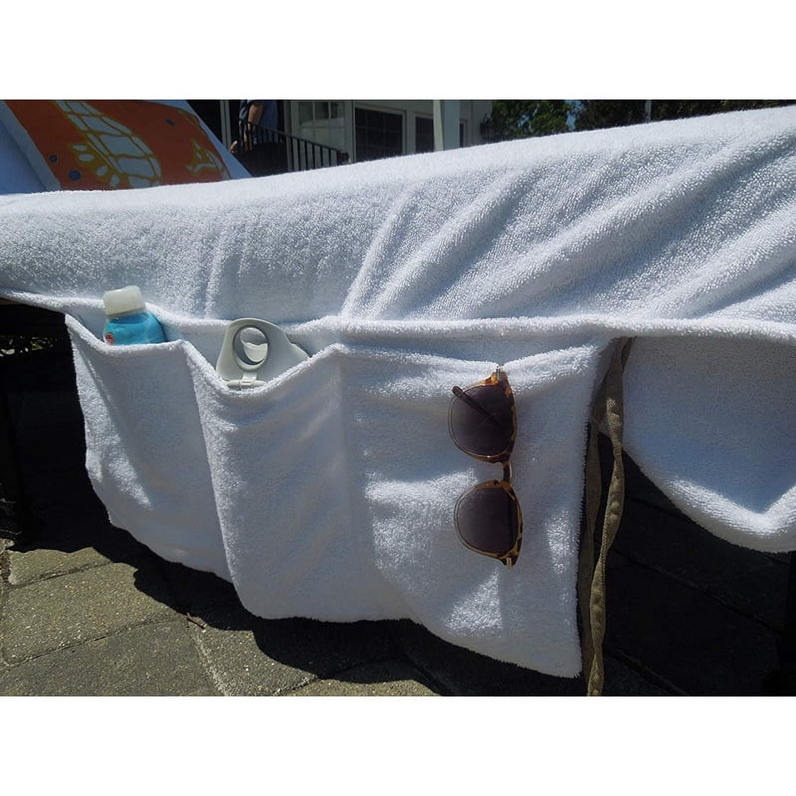 Muka Cotton Beach Pool Lounge Chair Cover Terry Bath Towel with Side Pockets, 29" x 85"-Pink