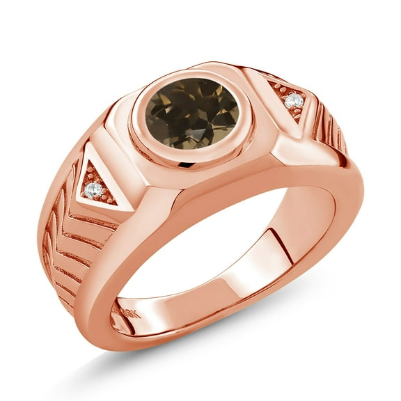 Gem Stone King Men's 18K Rose Gold Plated Silver Brown Smoky Quartz Ring (1.73 Cttw, Gemstone Birthstone, Available in Size 7, 8, 9, 10, 11, 12, 13)