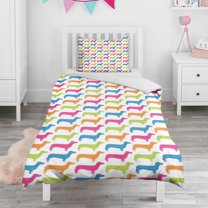 Colorful Funny Dachshund Duvet Cover and Pillowcase Set for Single Bedding, Bedroom Accessories for Kids Teens