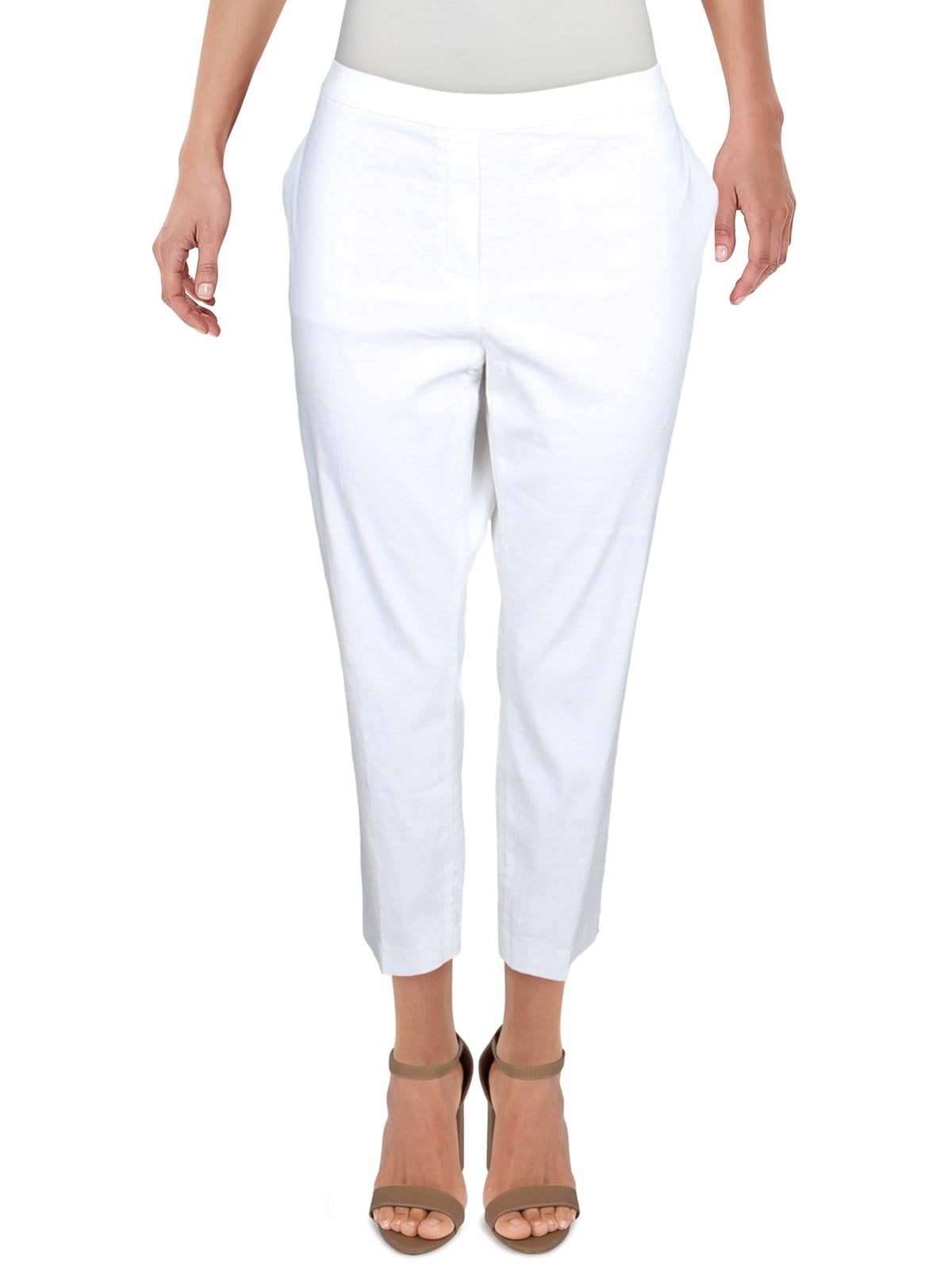 Theory Womens Treeca Linen Blend High-Rise Cropped Pants White 6 -  Walmart.com