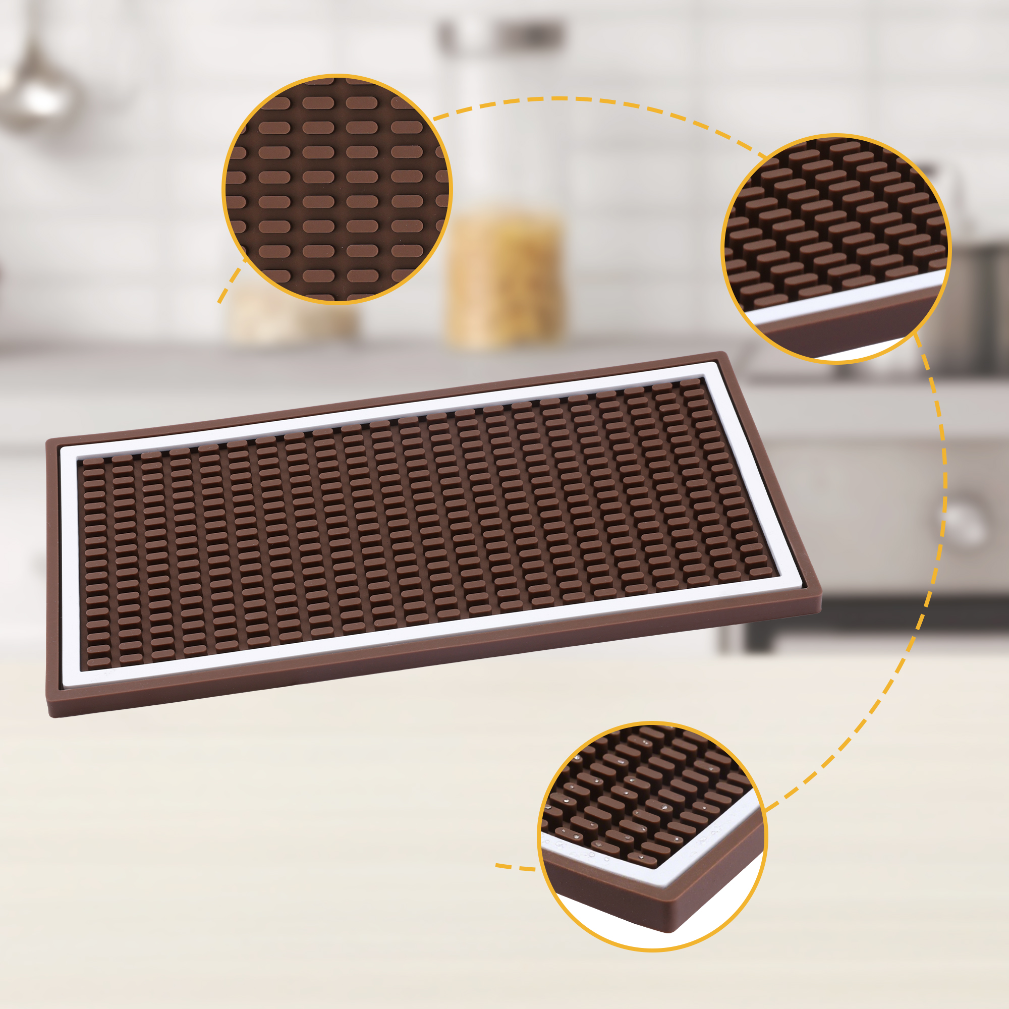 Unique Bargains Waterproof Dish Drying Mat with Concave Design Coffee 11.8*5.9*0.4 inch