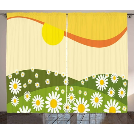 Nature Curtains 2 Panels Set Daisy Flower Field With Chamomiles